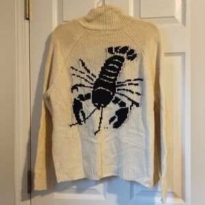 Lobster Print Shawl Collar Women's Cream Sweater